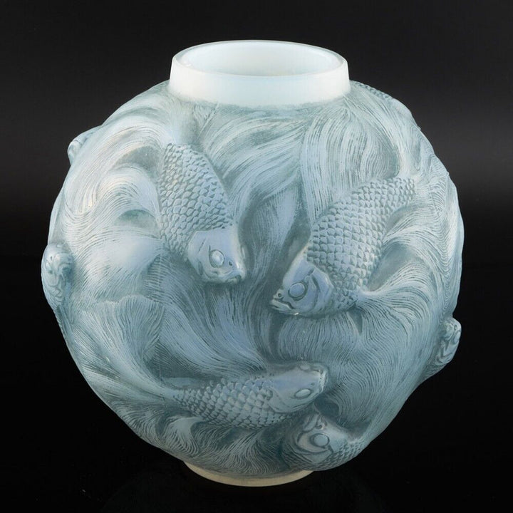 ルネ・ラリック オパールセント・ブルー＆ヴェルディグリ・ステンド・フォルモーズ 花瓶 1924年デザイン