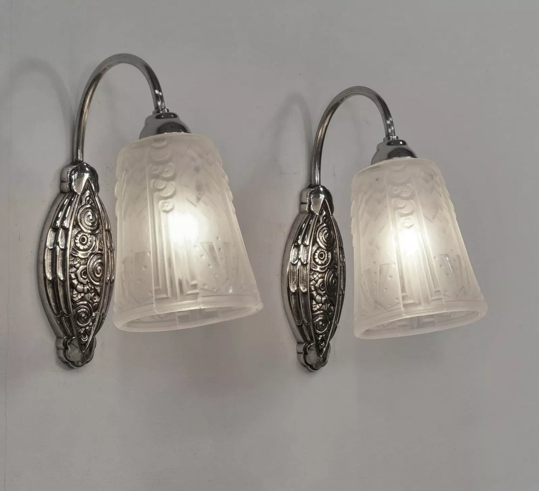 M.Hudry（マルセルウードリー） & ミューラー兄弟 フランス製 アールデコ ウォールランプ ペア 1925〜1930年製