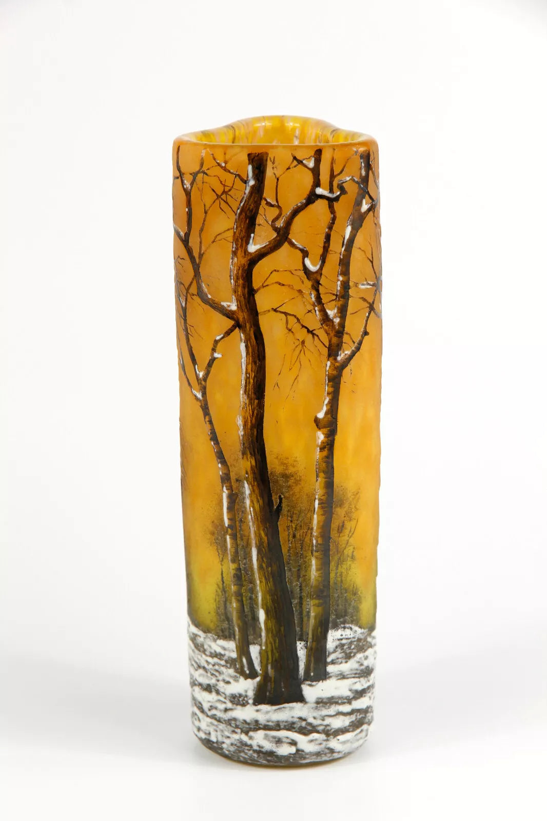 ◆証明書付◆DaumNancyドームナンシー冬景色 花瓶 カメオ彫 高さ17cm ドーム兄弟(ドームナンシー)冬景色の縁が三角の花瓶 アール