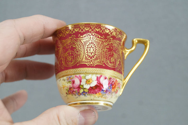 ロイヤルウースター 手描きサイン入りバーカー レッドフローラル＆ゴールド カップ＆ソーサー A