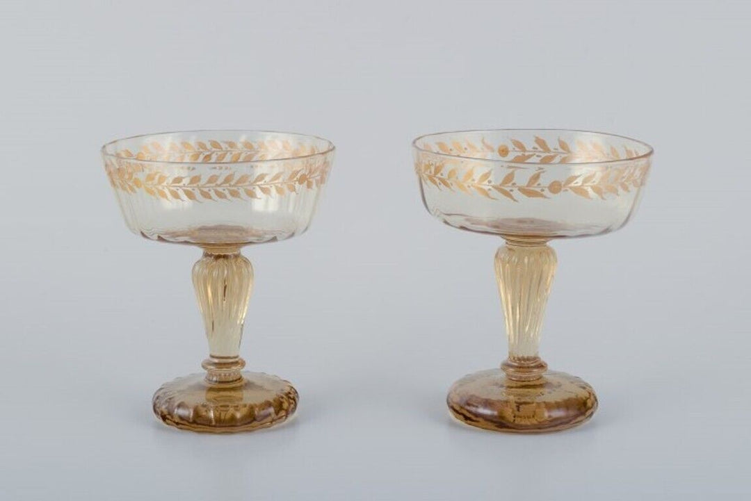 エミール・ガレ 初期作品　クリスタルグラス製シャンパンカップ2個、1870-1880年代