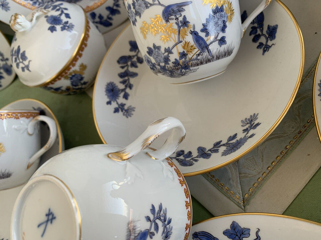 マイセン食器（古マイセン）鳥の絵と牡丹の花のコーヒーカップセット