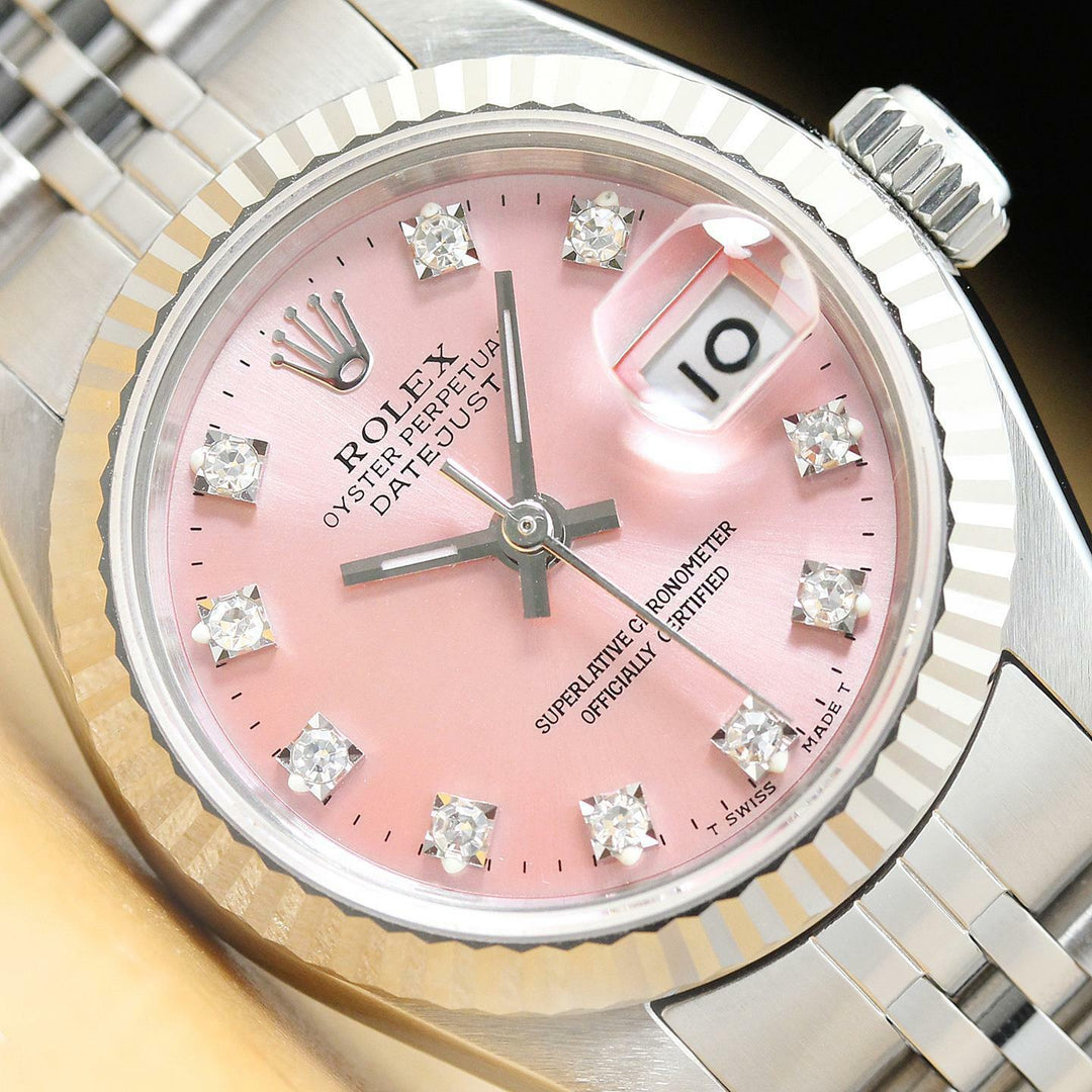 ロレックス腕時計 レディース デイトジャスト ダイヤモンドダイヤル 18Kホワイトゴールドベゼル ピンクウォッチ – アンティークテーブルウェア
