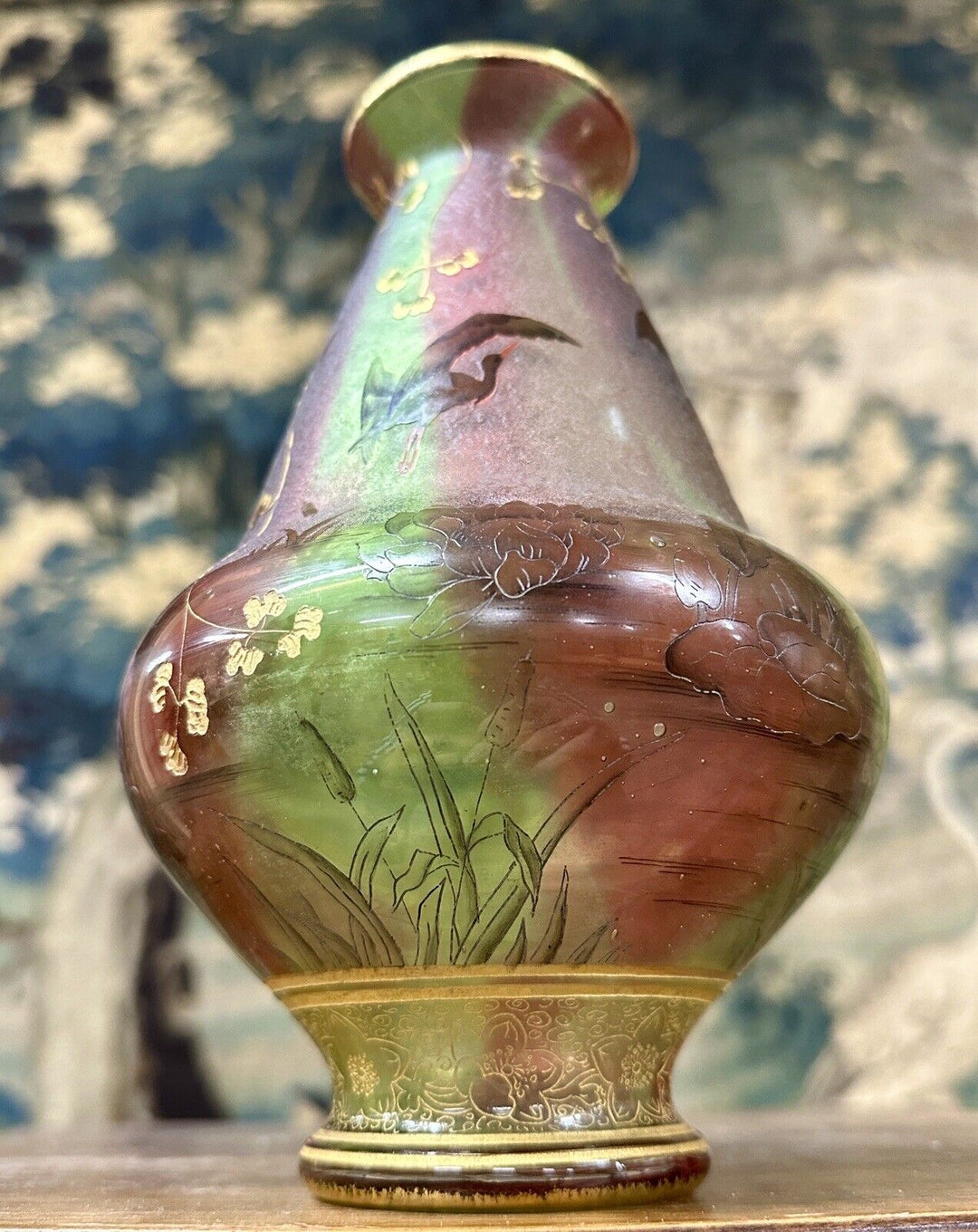 ドーム兄弟（ドームナンシー）スイレンの花と鷺（サギ）が描かれた花瓶