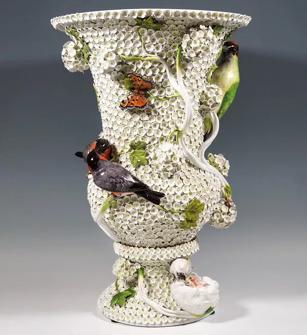 マイセン アートコレクション スノードーム 雪の花装飾の大型豪華花瓶