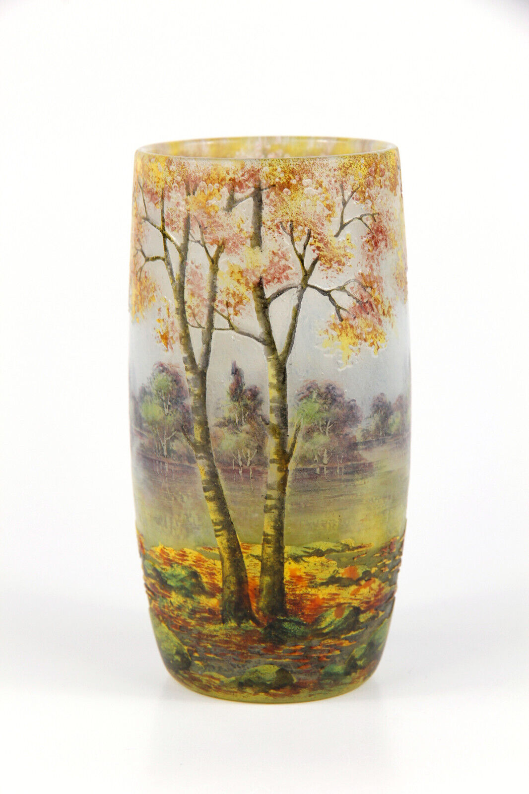 ドーム兄弟（ドームナンシー） 秋の湖の風景が描かれた花瓶 アールヌーボー時代 1900年頃の作品