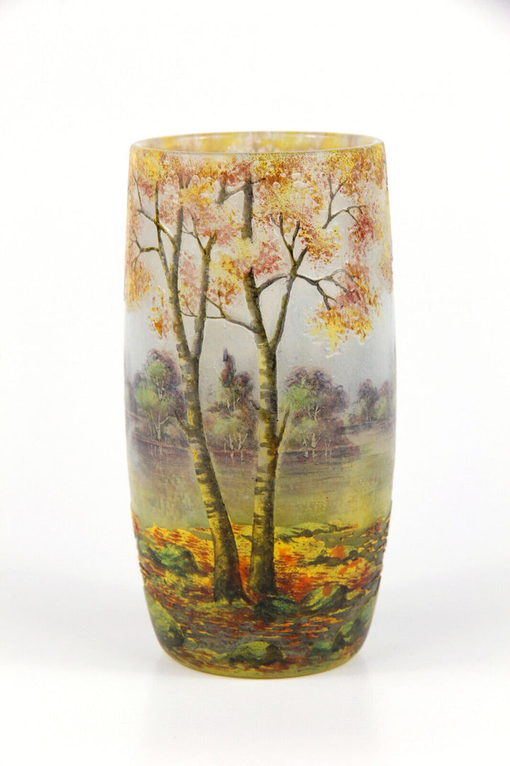 ドーム兄弟（ドームナンシー） 秋の湖の風景が描かれた花瓶 アールヌーボー時代 1900年頃の作品