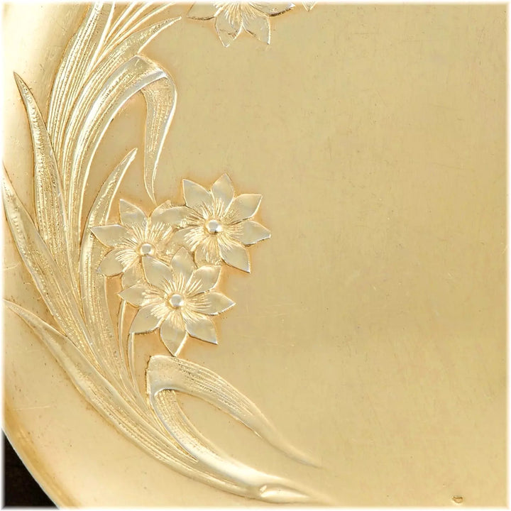 ピュイフォルカ 日本美術風ナチュラルデザイン 純銀ヴェルメイユ製アイスクリームカトラリーセット