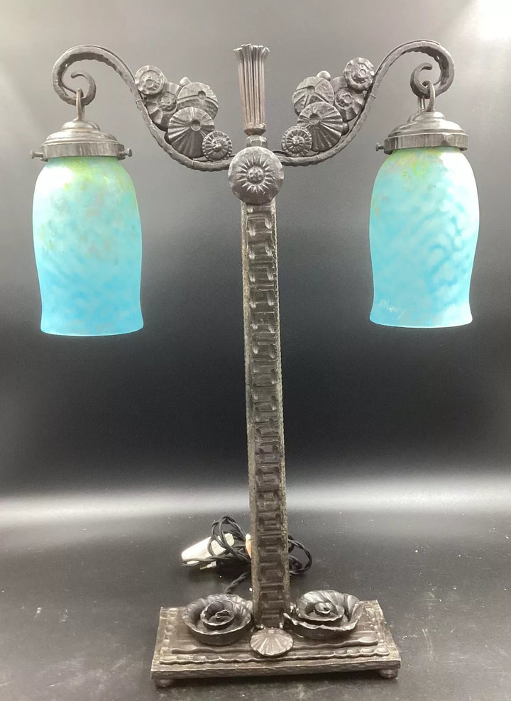 ドーム兄弟(ドームナンシー) チューリップのダブルテーブルランプ  アールヌーボー時代の作品