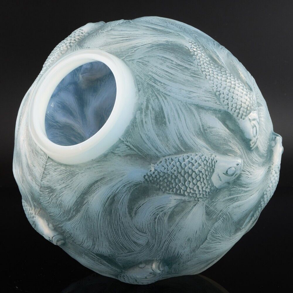 ルネ・ラリック オパールセント・ブルー＆ヴェルディグリ・ステンド・フォルモーズ 花瓶 1924年デザイン