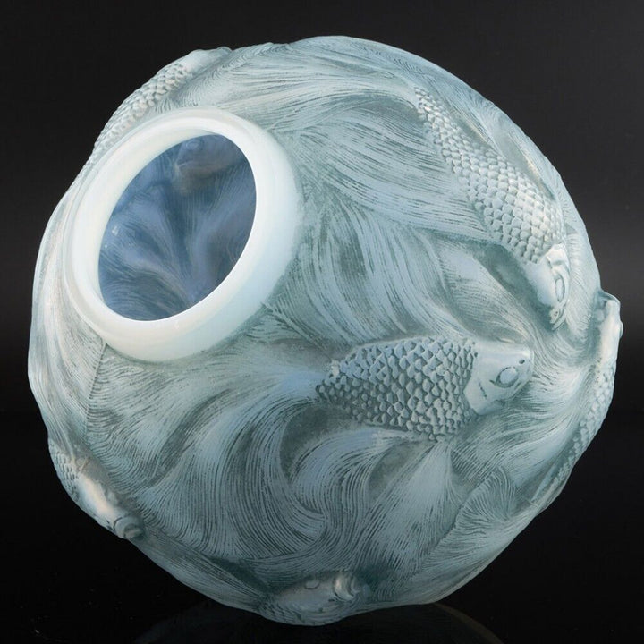 ルネ・ラリック オパールセント・ブルー＆ヴェルディグリ・ステンド・フォルモーズ 花瓶 1924年デザイン