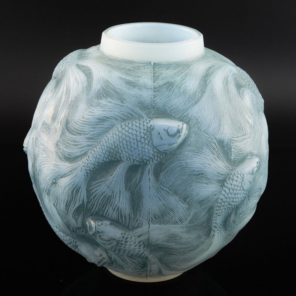 ルネ・ラリック オパールセント・ブルー＆ヴェルディグリ・ステンド・フォルモーズ 花瓶 1924年デザイン