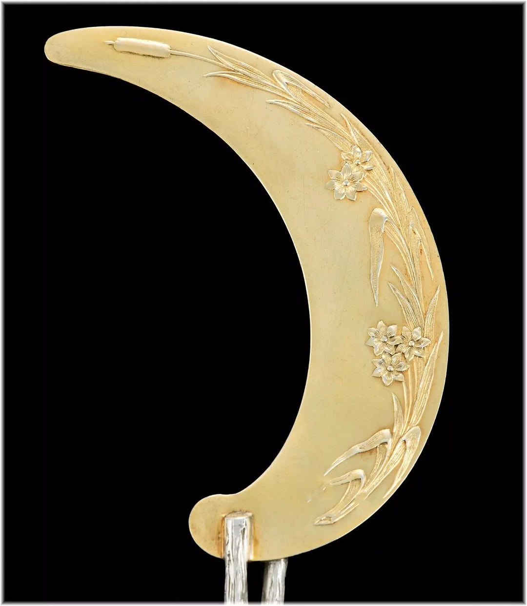 ピュイフォルカ 日本美術風ナチュラルデザイン 純銀ヴェルメイユ製アイスクリームカトラリーセット