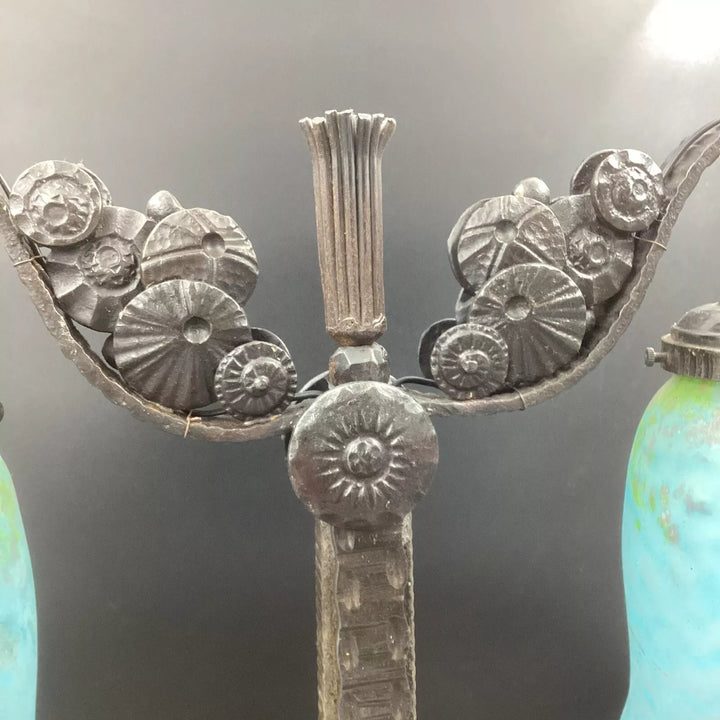 ドーム兄弟(ドームナンシー) チューリップのダブルテーブルランプ  アールヌーボー時代の作品