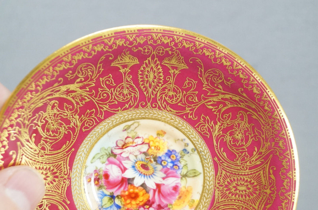 ロイヤルウースター 手描きサイン入りバーカー レッドフローラル＆ゴールド カップ＆ソーサー A