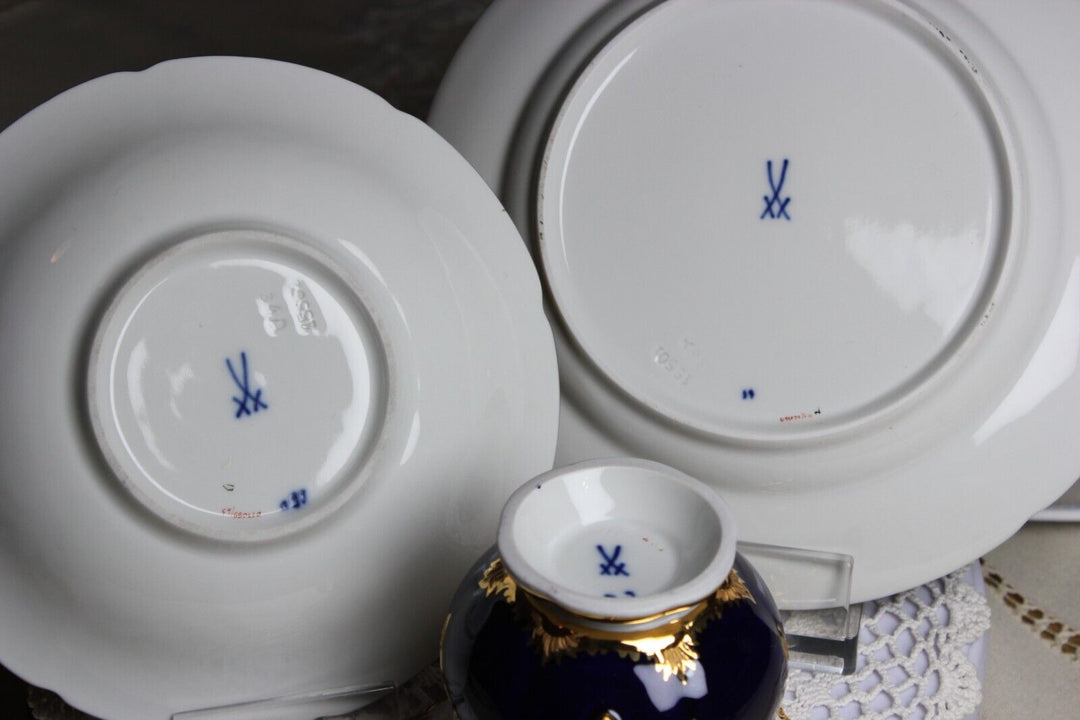 マイセン Bフォーム 花の絵が散りばめられたコバルトブルーの金縁コーヒーセット2