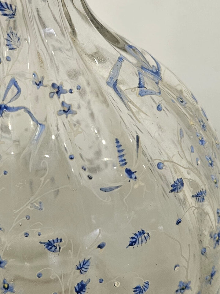 エミールガレ 初期作品エナメルガラスを使ったトンボと勿忘草の花のクリスタル花瓶