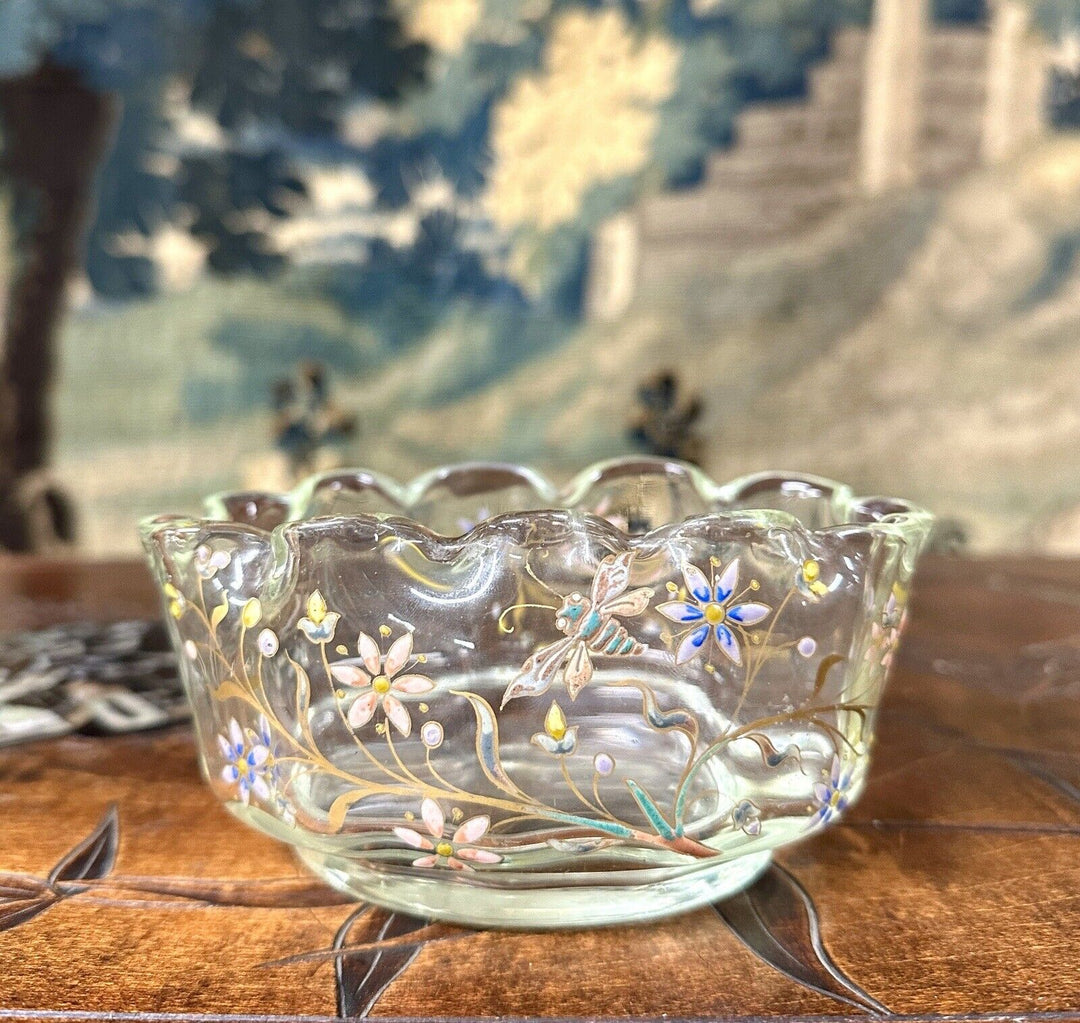 エミールガレ 草花とトンボが描かれたガラスボウル アール