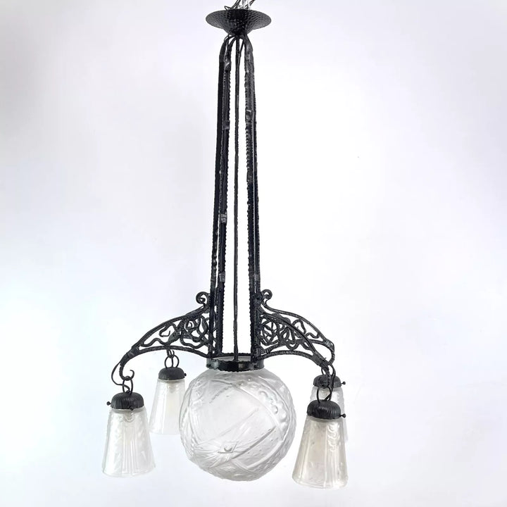 ミューラー兄弟 アールデコ調 鍛鉄製吊り下げ式シャンデリア