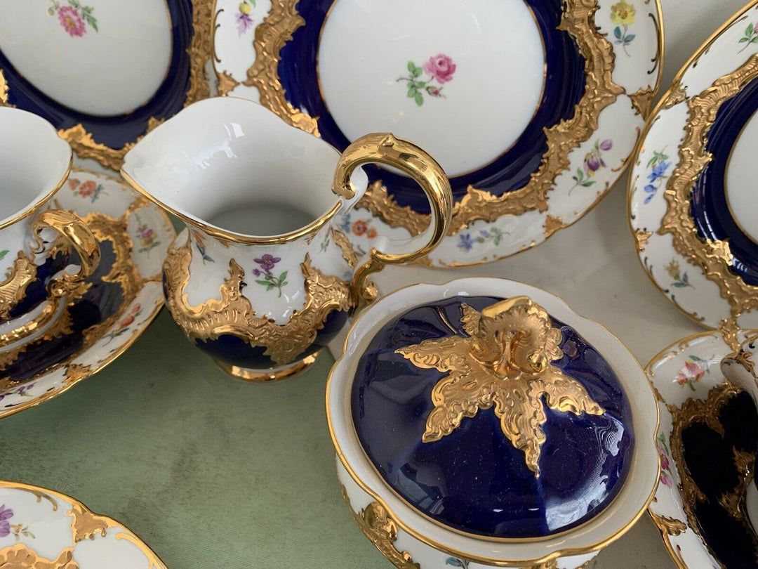 古マイセン】グランツゴールド／飾り皿「コバルト／朝顔」 古マイセン