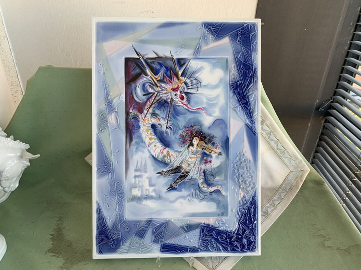 マイセン ドラゴンとバイオリン奏者の大絵皿（陶版画） ハインツ・ヴェルナー