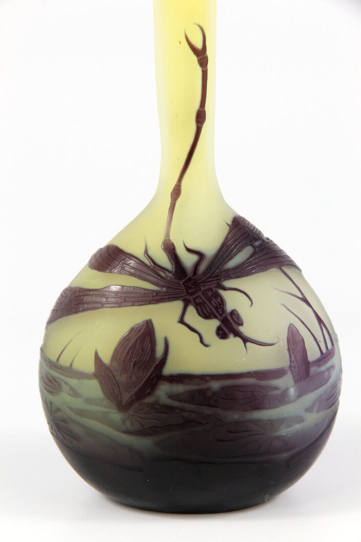 エミールガレ 睡蓮とトンボが描かれた花瓶 アールヌーボー期 1920年頃