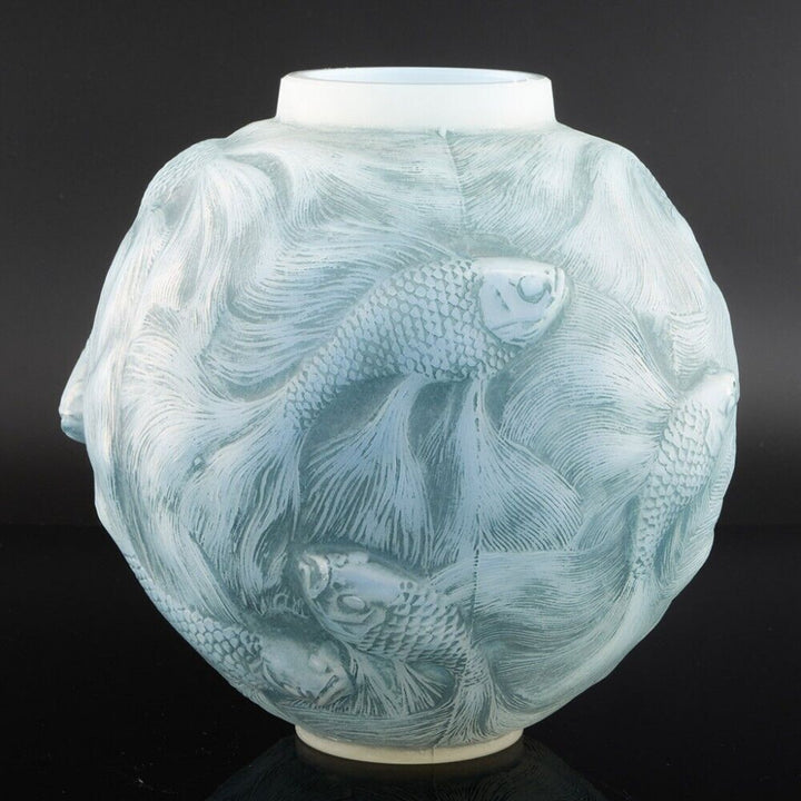 ルネ・ラリック オパールセント・ブルー＆ヴェルディグリ・ステンド・フォルモーズ 花瓶 1924年デザイン