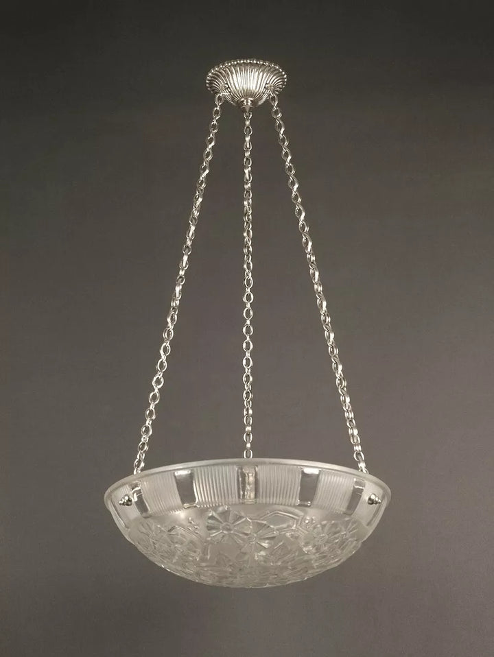 エティエ・ヴァンソン / ハノッツ 銀青銅 & プレスガラス製 アールデコ吊り下げランプ2