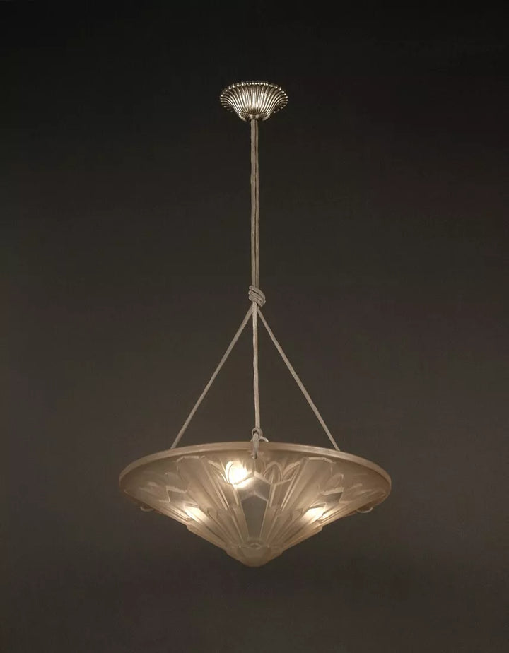 エティエ・ヴァンソン / ハノッツ 銀青銅 & プレスガラス製 アールデコ吊り下げランプ