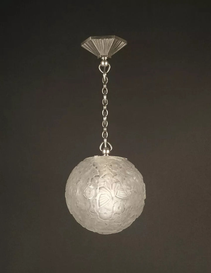 エティエ・ヴァンソン / ハノッツ 銀青銅 & プレスガラス製 アールデコ吊り下げランプ3