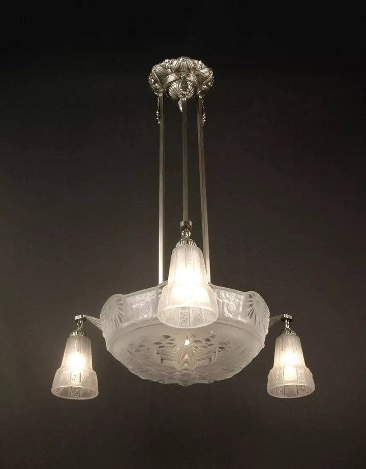 ミューラー兄弟 銀青銅 プレスガラス製 シャンデリア