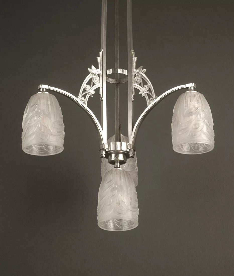 メネディー / シュナイダー 銀青銅 & プレスガラス製 シャンデリア