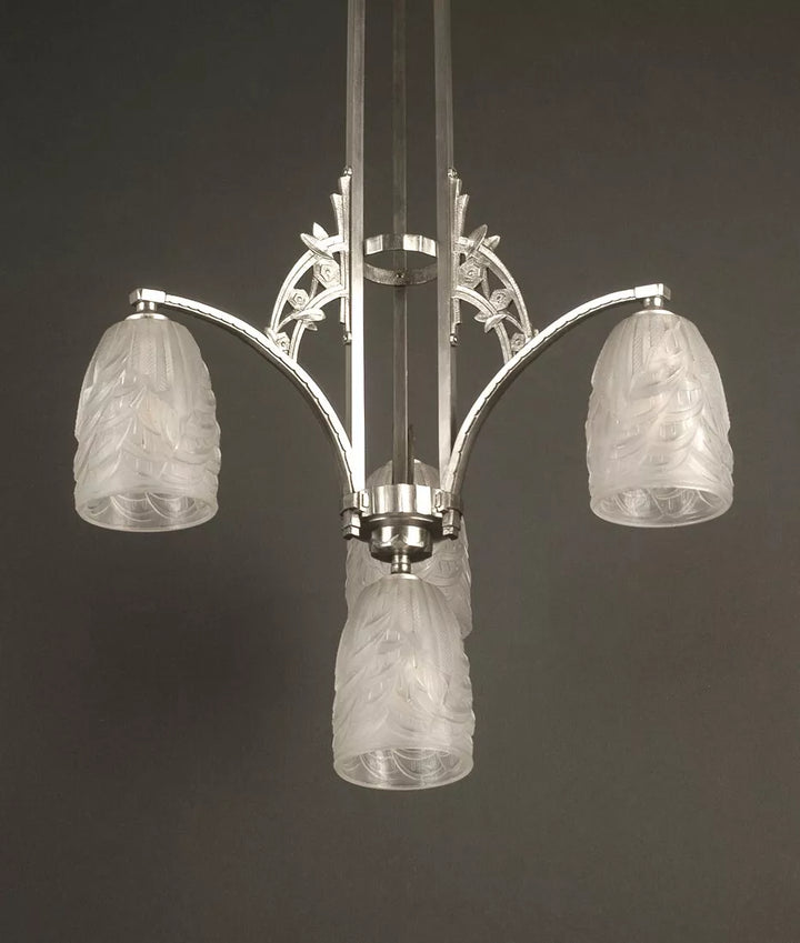メネディー / シュナイダー 銀青銅 & プレスガラス製 シャンデリア