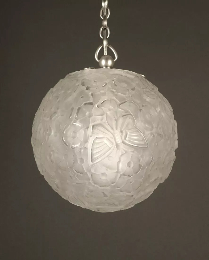 エティエ・ヴァンソン / ハノッツ 銀青銅 & プレスガラス製 アールデコ吊り下げランプ3