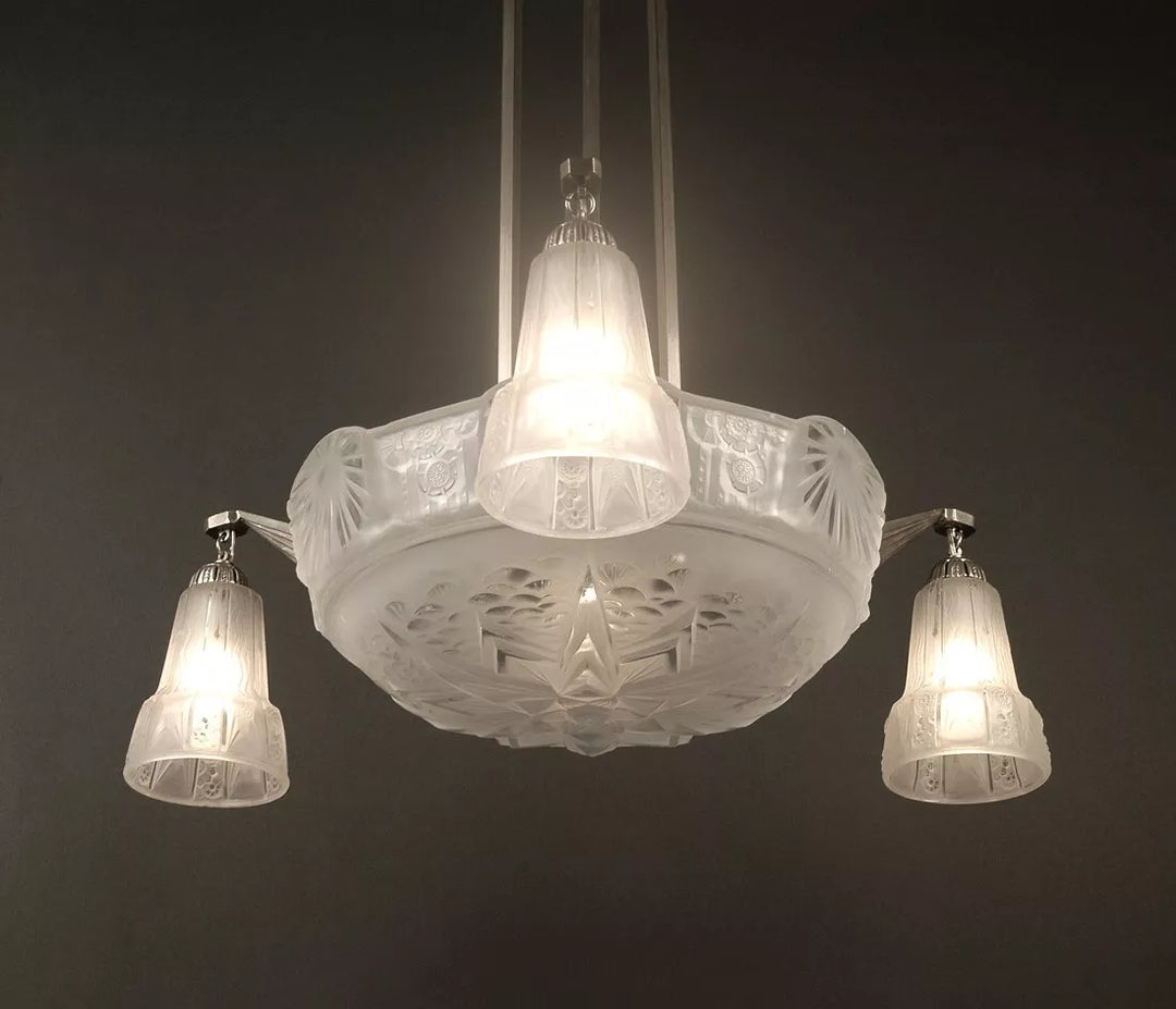 ミューラー兄弟 銀青銅 プレスガラス製 シャンデリア