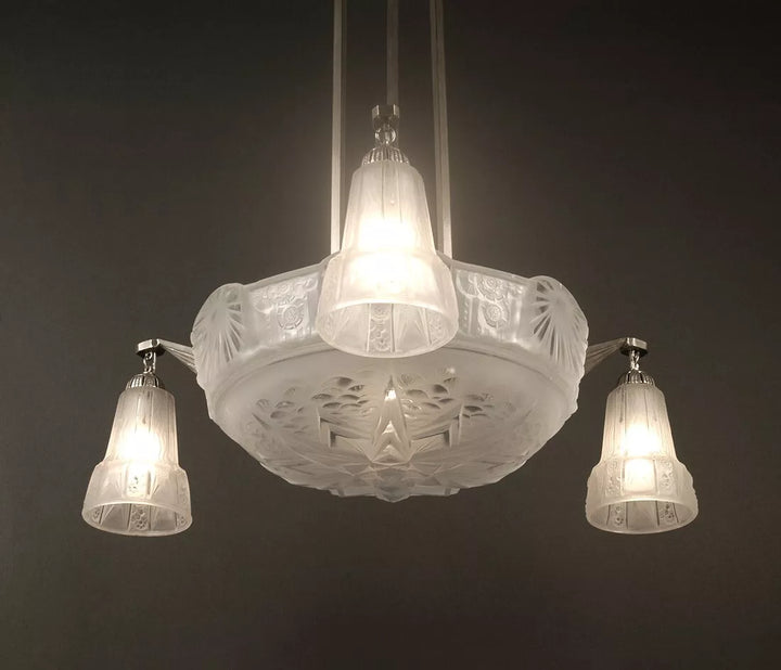 ミューラー兄弟 銀青銅 プレスガラス製 シャンデリア