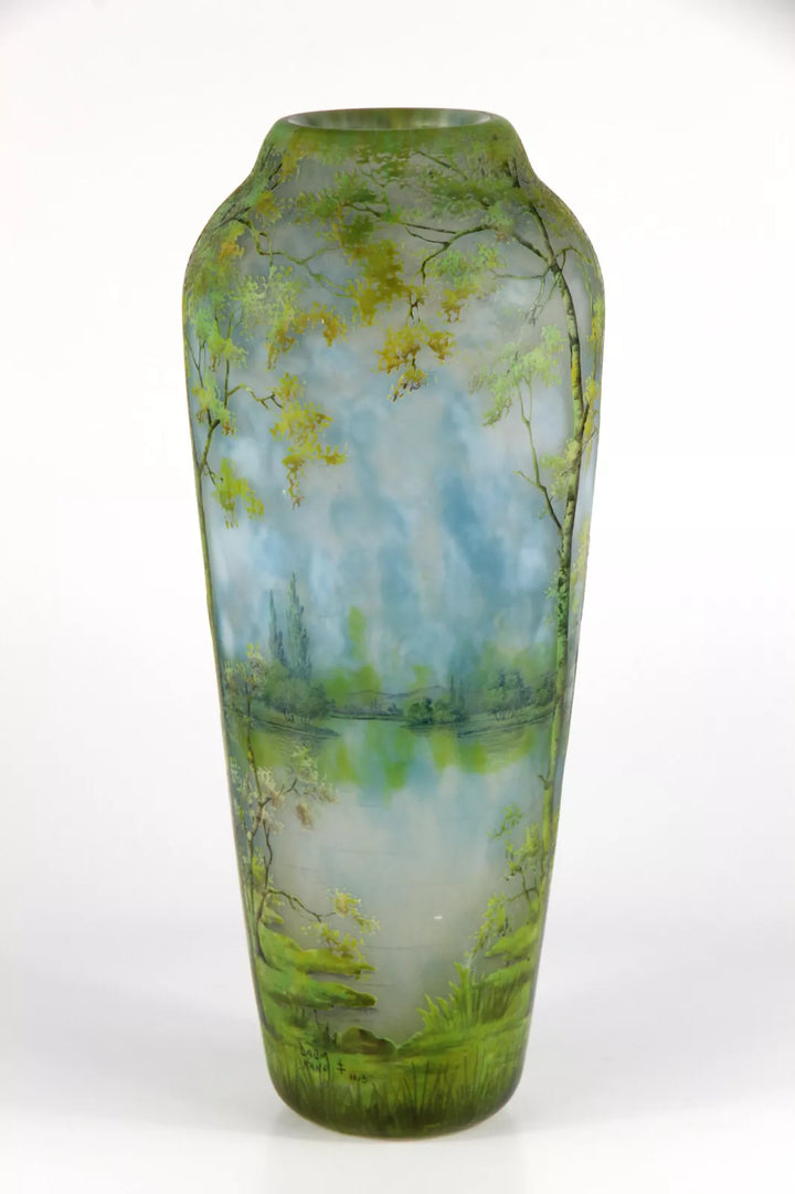 ドーム兄弟（ドームナンシー）山脈と川の風景が描かれた花瓶