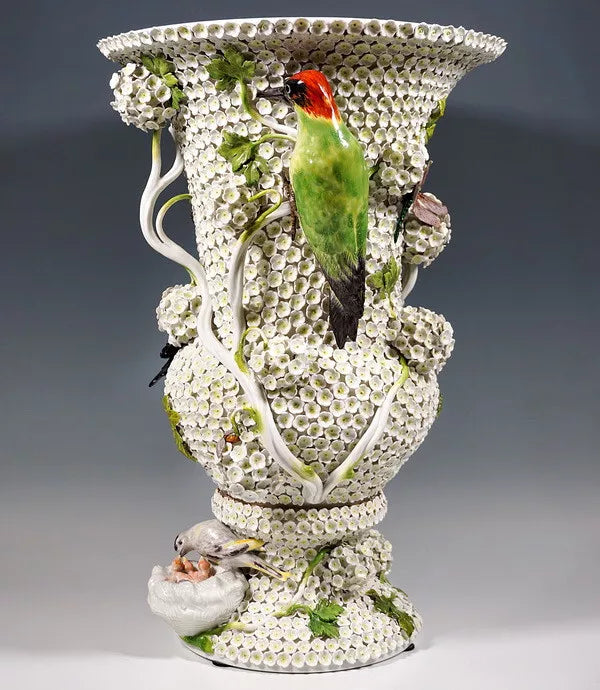 マイセン アートコレクション スノードーム 雪の花装飾の大型豪華花瓶