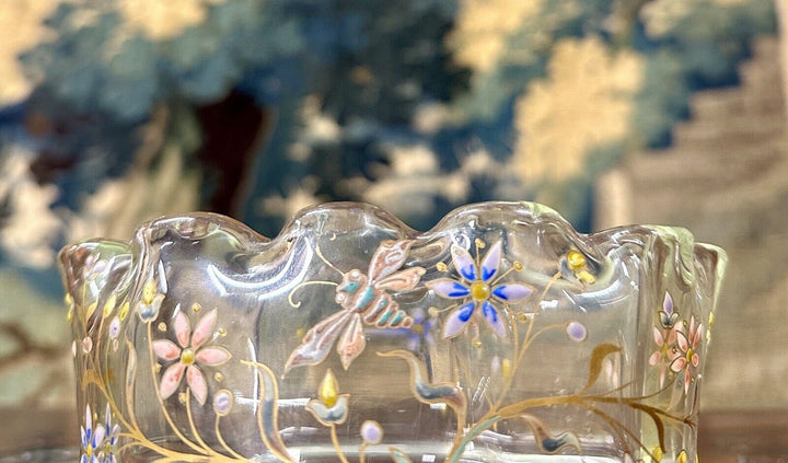 エミールガレ 草花とトンボが描かれたガラスボウル アールヌーボー期の作品