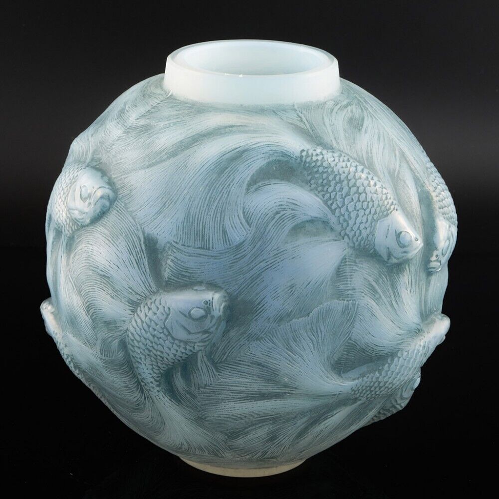 ルネ・ラリック オパールセント・ブルー＆ヴェルディグリ・ステンド・フォルモーズ 花瓶 1924年デザイン