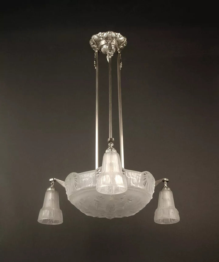 ミューラー兄弟 銀青銅 プレスガラス製 シャンデリア