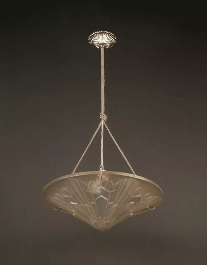 エティエ・ヴァンソン / ハノッツ 銀青銅 & プレスガラス製 アールデコ吊り下げランプ