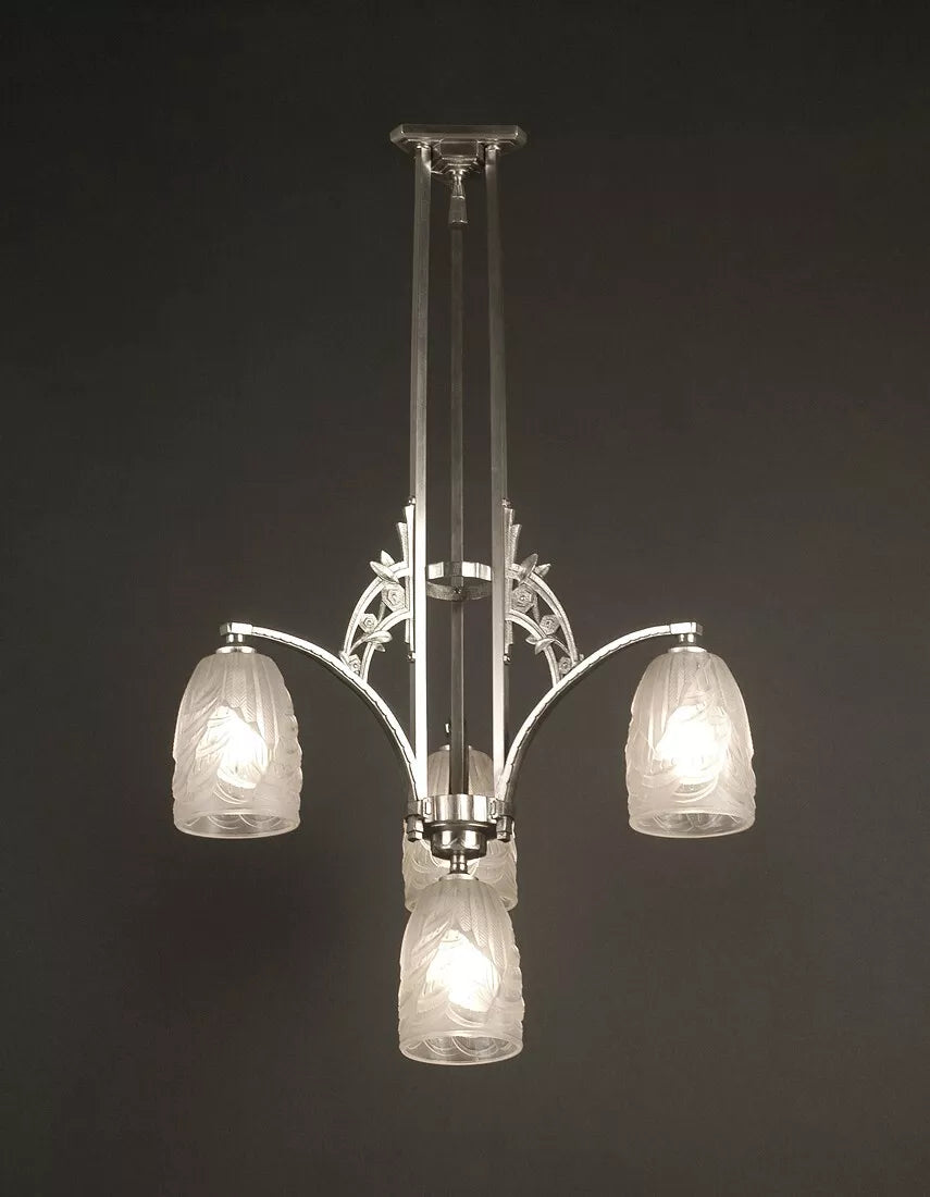 メネディー / シュナイダー 銀青銅 & プレスガラス製 シャンデリア