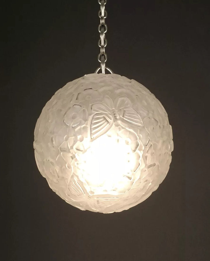 エティエ・ヴァンソン / ハノッツ 銀青銅 & プレスガラス製 アールデコ吊り下げランプ3