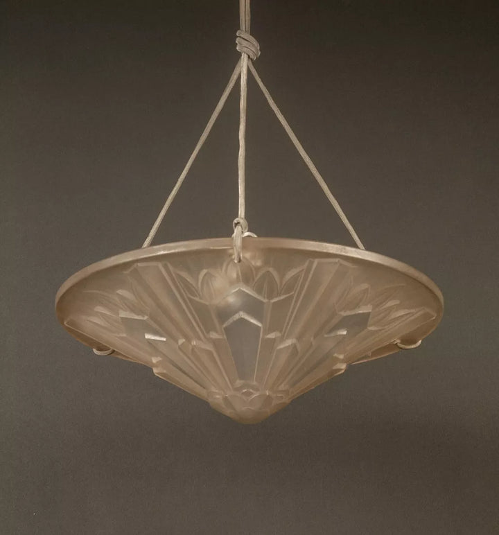エティエ・ヴァンソン / ハノッツ 銀青銅 & プレスガラス製 アールデコ吊り下げランプ