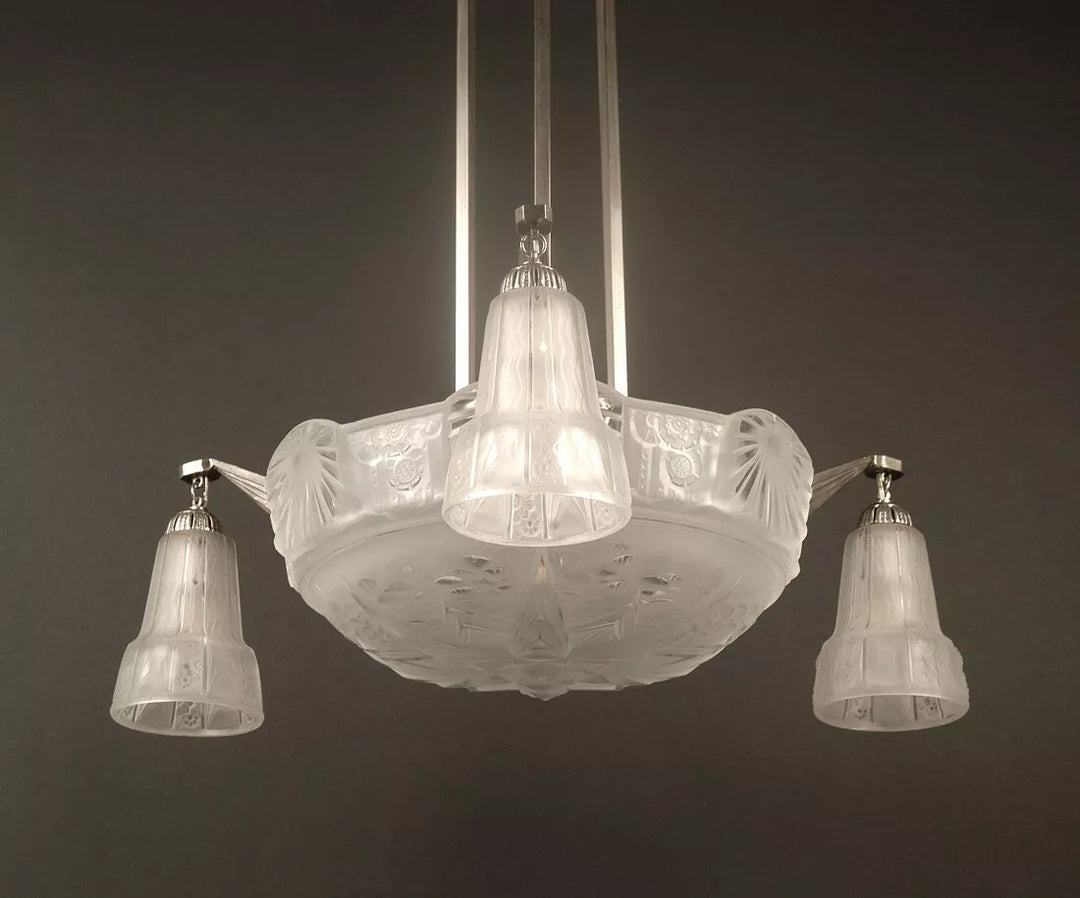 ミューラー兄弟 銀青銅 プレスガラス製 シャンデリア