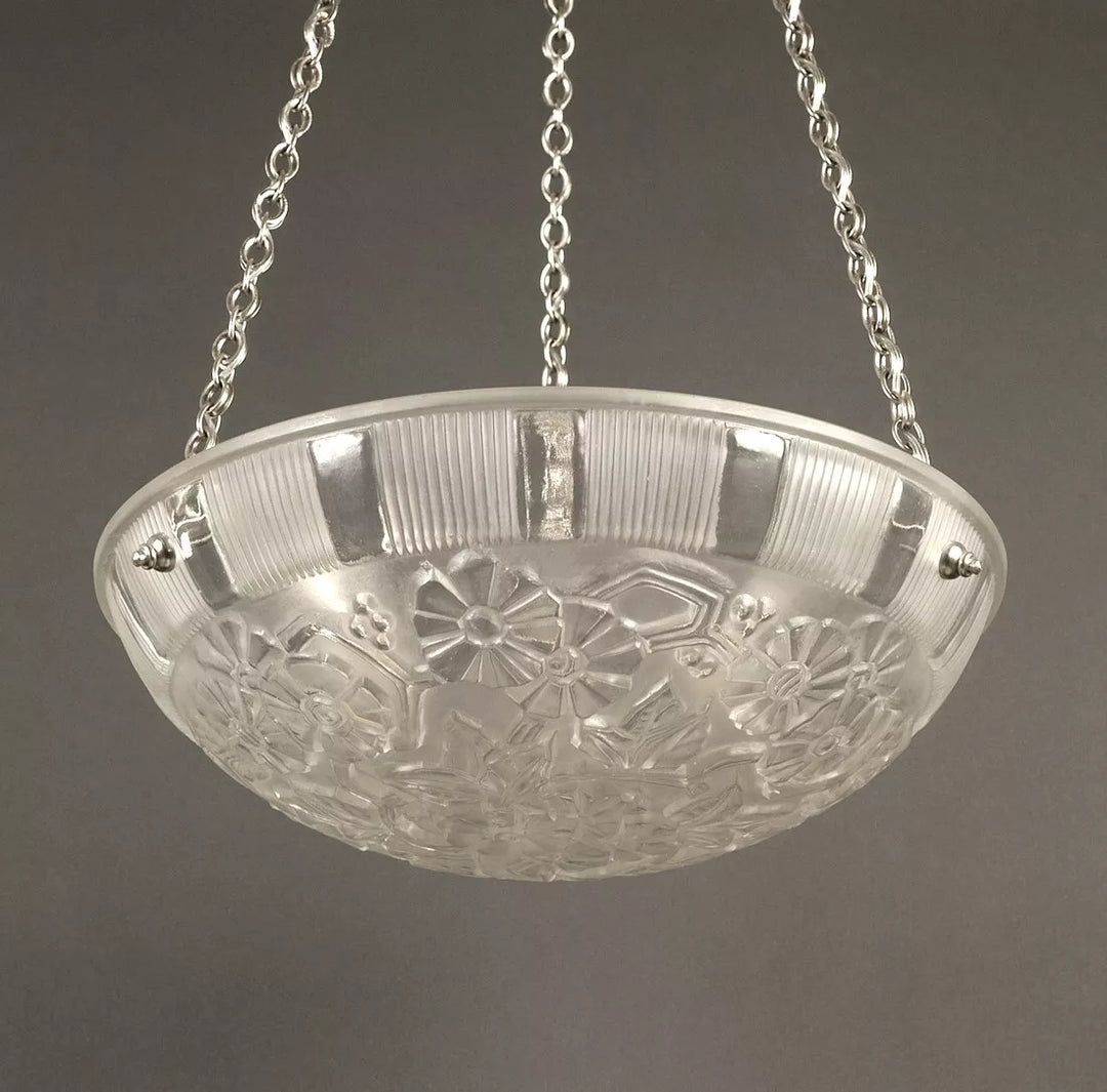 エティエ・ヴァンソン / ハノッツ 銀青銅 & プレスガラス製 アールデコ吊り下げランプ2