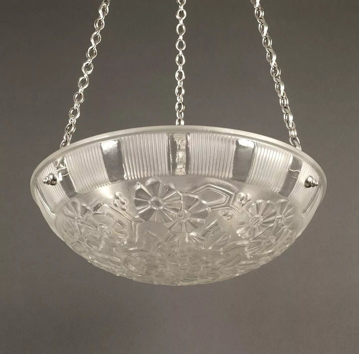 エティエ・ヴァンソン / ハノッツ 銀青銅 & プレスガラス製 アールデコ吊り下げランプ2