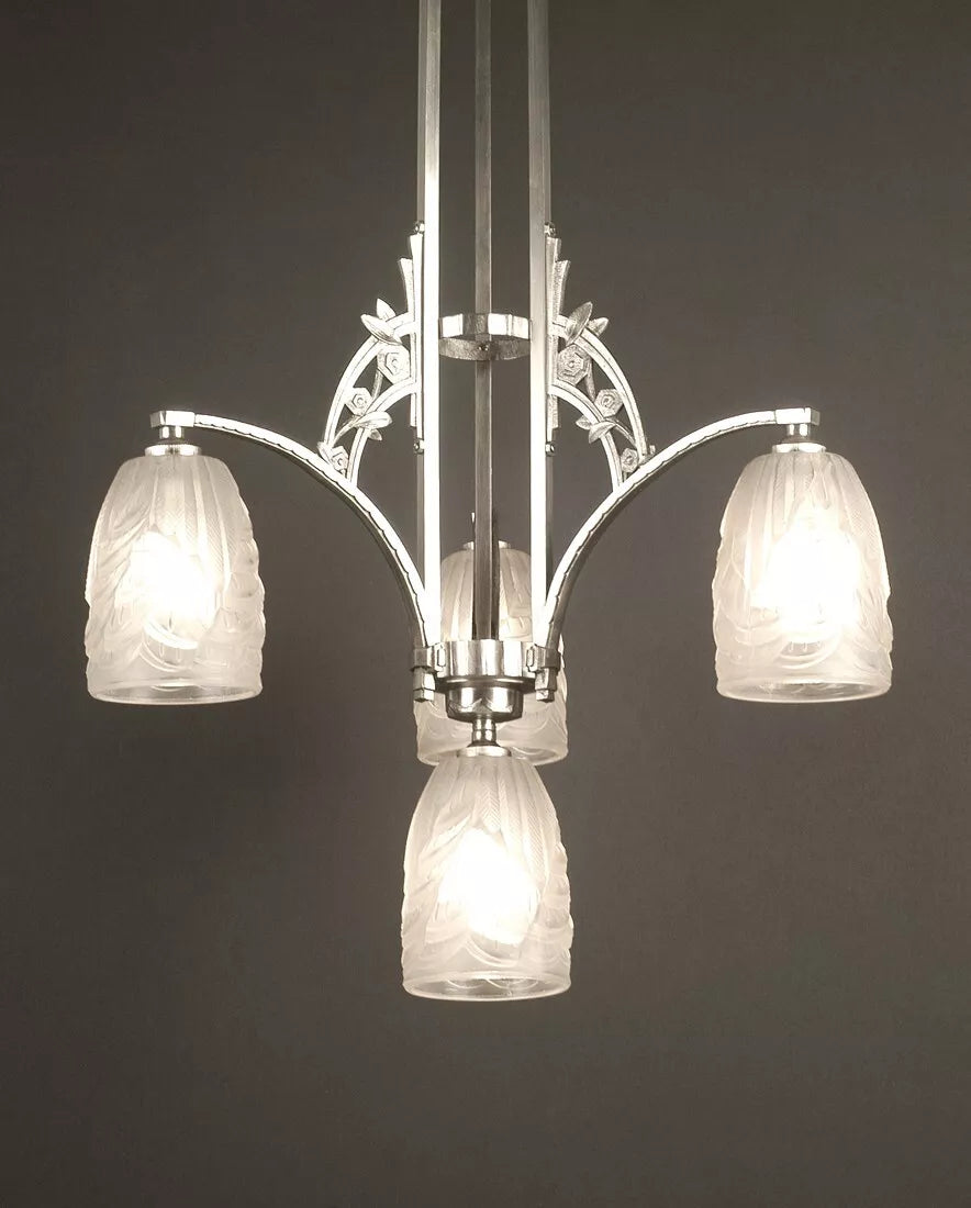 メネディー / シュナイダー 銀青銅 & プレスガラス製 シャンデリア