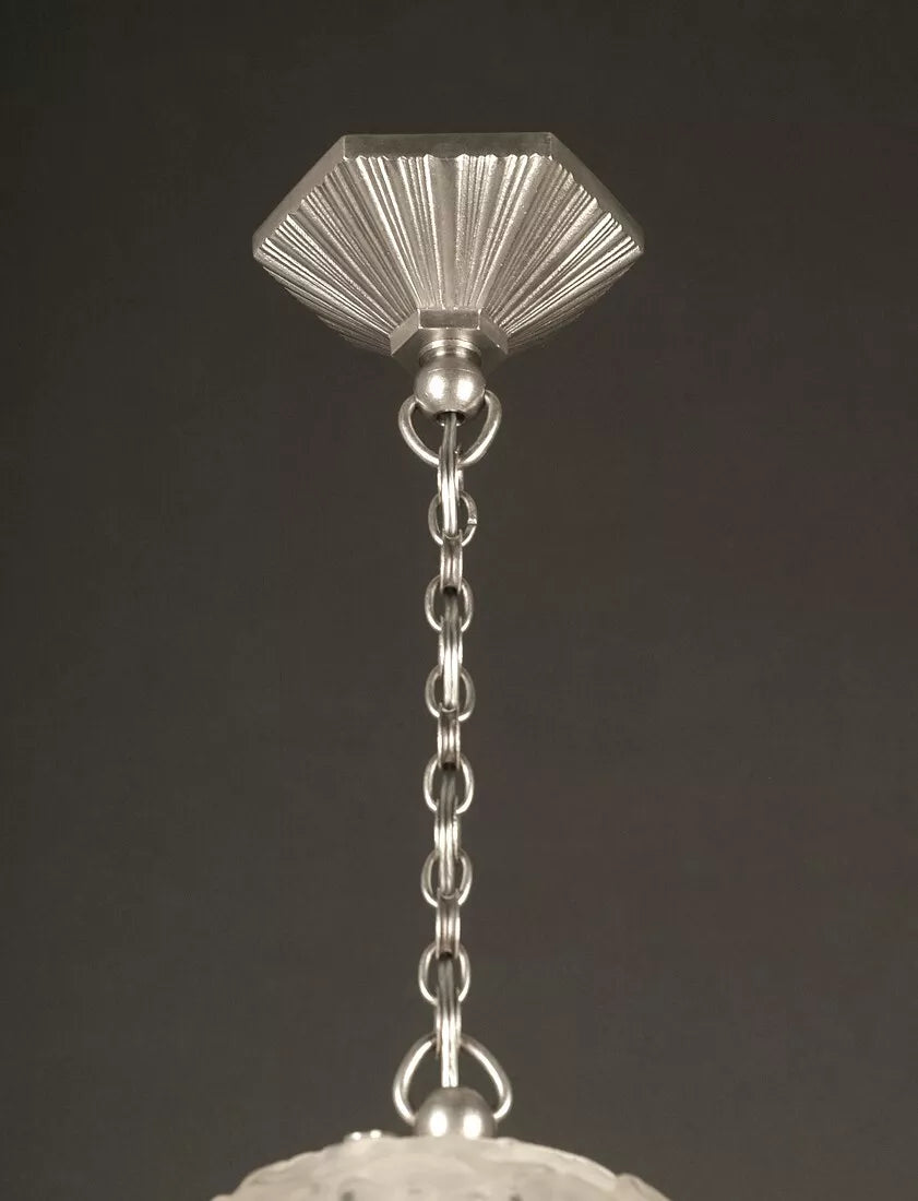 エティエ・ヴァンソン / ハノッツ 銀青銅 & プレスガラス製 アールデコ吊り下げランプ3